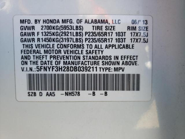 Photo 14 from auction – 2013 HONDA PILOT LX with VIN 5FNYF3H28DB039211