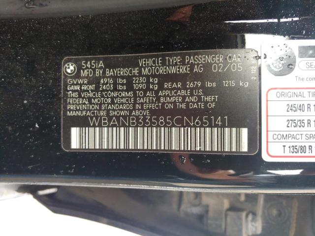 Photo 10 from auction – 2005 BMW 545 I with VIN WBANB33585CN65141