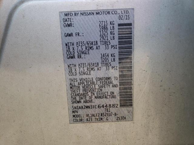 Photo 14 from auction – 2015 NISSAN PATHFINDER with VIN 5N1AR2MN3FC644882