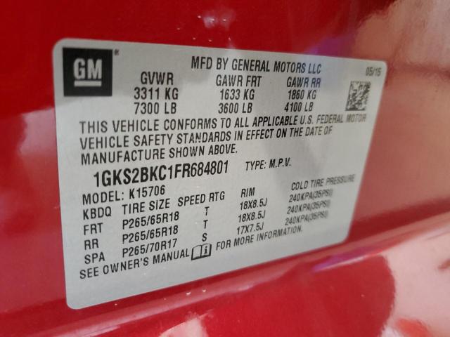 Photo 14 from auction – 2015 GMC YUKON SLT with VIN 1GKS2BKC1FR684801