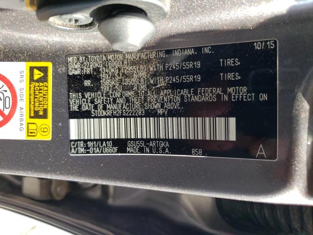 Photo 14 from auction – 2015 TOYOTA HIGHLANDER with VIN 5TDDKRFH2FS222283