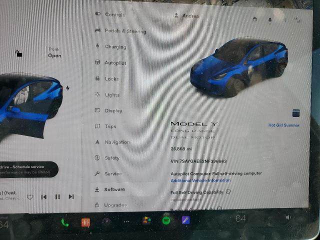Photo 9 from auction – 2022 TESLA MODEL Y with VIN 7SAYGAEE2NF396663