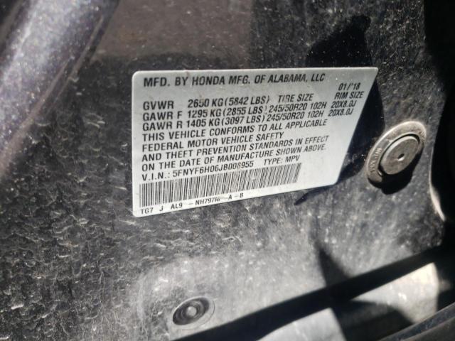Photo 14 from auction – 2018 HONDA PILOT ELIT with VIN 5FNYF6H06JB008955