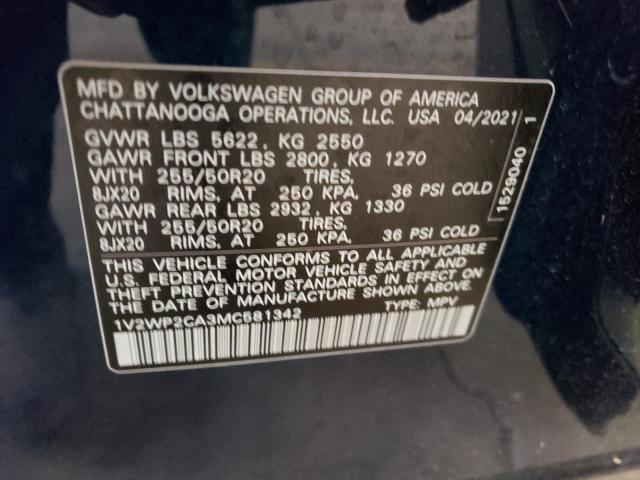 Photo 14 from auction – 2021 VOLKSWAGEN ATLAS SE with VIN 1V2WP2CA3MC581342