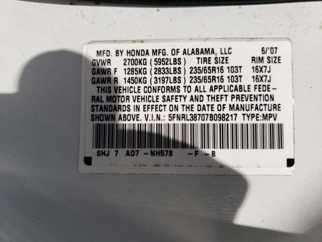 Photo 14 from auction – 2007 HONDA ODYSSEY EX with VIN 5FNRL38707B098217