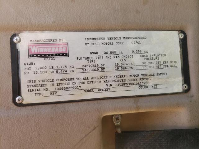Photo 10 from auction – 2001 WINNEBAGO ADVENTURER with VIN 1FCNF53S810A17208