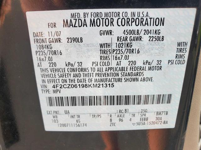 Photo 10 from auction – 2008 MAZDA TRIBUTE S with VIN 4F2CZ06198KM21315
