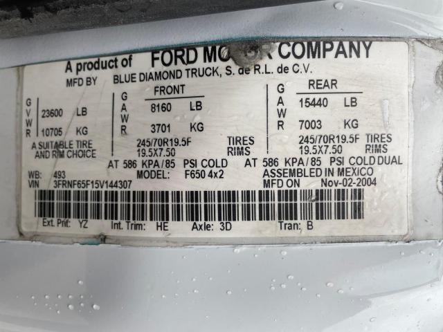 Photo 10 from auction – 2005 FORD F650 SUPER with VIN 3FRNF65F15V144307