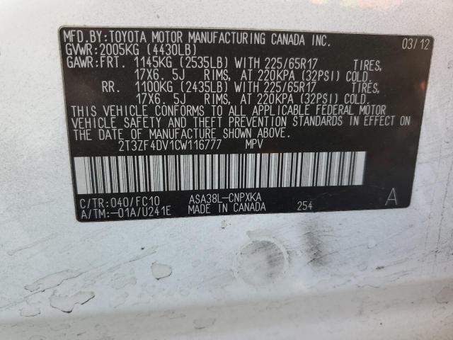 Foto 14 de la subasta – 2012 TOYOTA RAV4 con VIN 2T3ZF4DV1CW116777