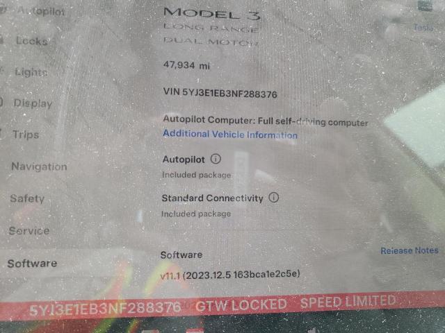 Photo 9 from auction – 2022 TESLA MODEL 3 with VIN 5YJ3E1EB3NF288376