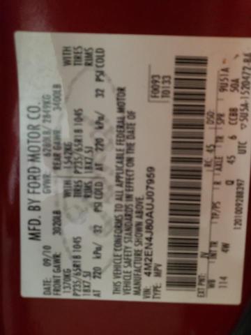 Photo 14 from auction – 2010 MERCURY MOUNTAINEE with VIN 4M2EN4J80AUJ07959