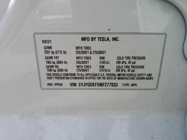 Photo 14 from auction – 2021 TESLA MODEL Y with VIN 5YJYGDEF5MF277933