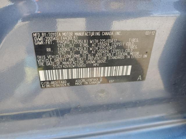 Photo 14 from auction – 2012 TOYOTA RAV4 with VIN 2T3ZF4DVXCW110850