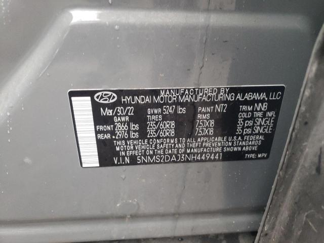 Photo 14 from auction – 2022 HYUNDAI SANTA FE S with VIN 5NMS2DAJ3NH449441