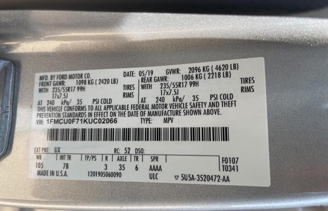 Photo 10 from auction – 2019 FORD ESCAPE S with VIN 1FMCU0F71KUC02066