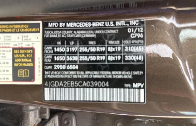Photo 10 from auction – 2012 MERCEDES-BENZ ML 350 BLU with VIN 4JGDA2EB5CA039004