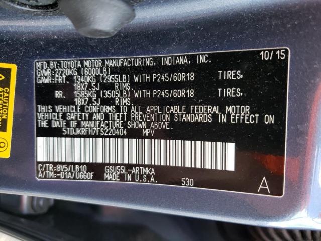 Photo 14 from auction – 2015 TOYOTA HIGHLANDER with VIN 5TDJKRFH7FS220404