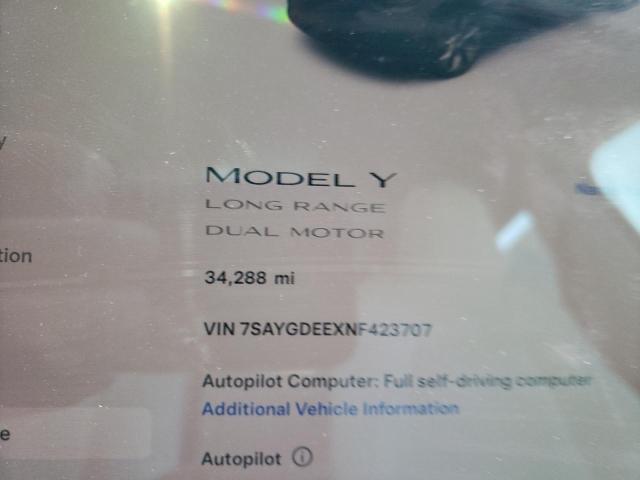 Photo 9 from auction – 2022 TESLA MODEL Y with VIN 7SAYGDEEXNF423707