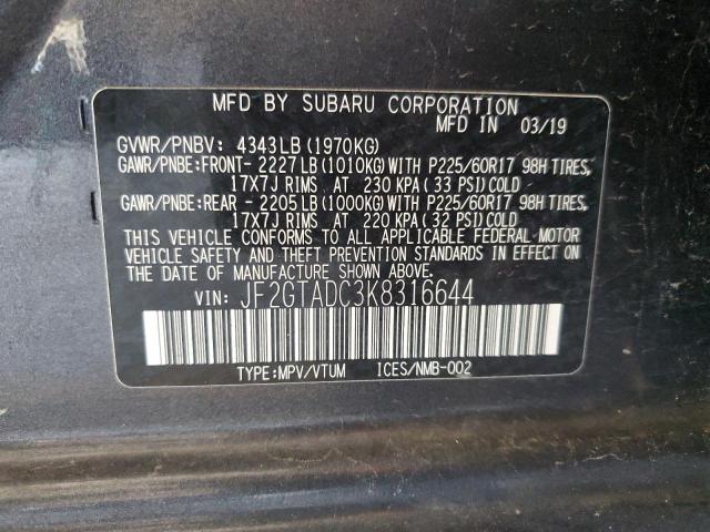 Photo 14 from auction – 2019 SUBARU CROSSTREK with VIN JF2GTADC3K8316644