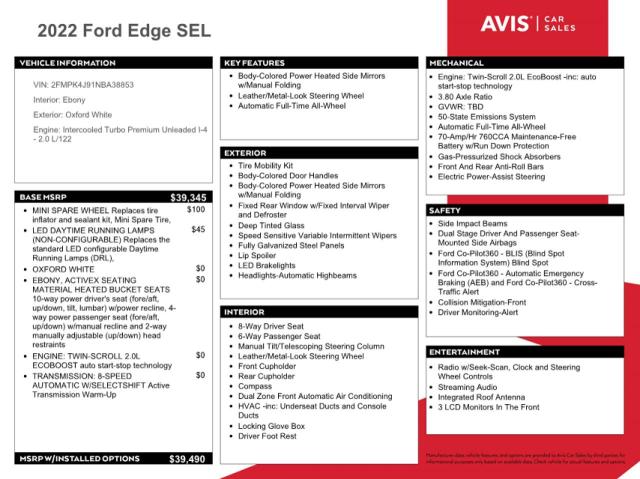 صورة رقم 13 من المزاد - 2022 FORD EDGE SEL مع VIN 2FMPK4J91NBA38853