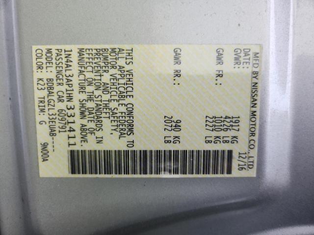 Photo 10 from auction – 2017 NISSAN ALTIMA 2.5 with VIN 1N4AL3AP1HN331411