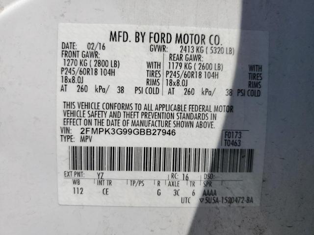 Снимка 14 от търг – 2016 FORD EDGE SE с VIN 2FMPK3G99GBB27946