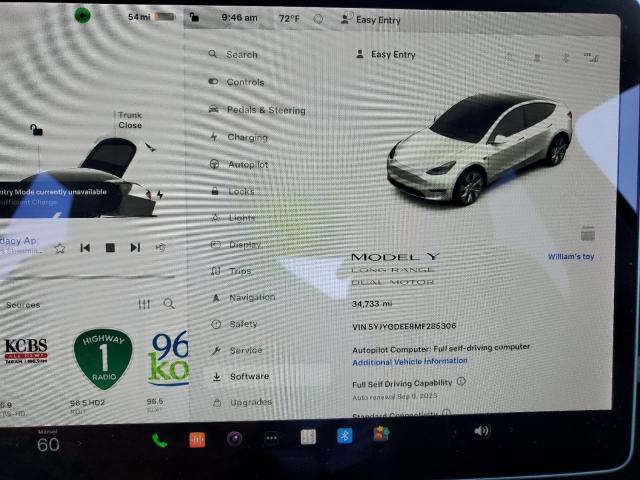 Photo 9 from auction – 2021 TESLA MODEL Y with VIN 5YJYGDEE8MF285306