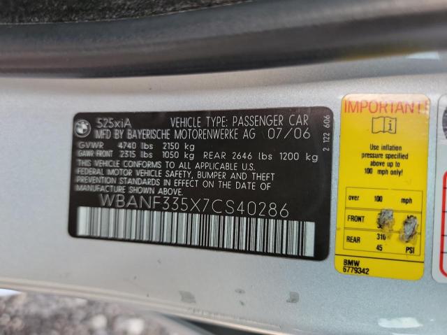 Photo 10 from auction – 2007 BMW 525 XI with VIN WBANF335X7CS40286