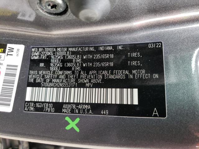 Photo 14 from auction – 2022 TOYOTA HIGHLANDER with VIN 5TDGBRCH2NS553171