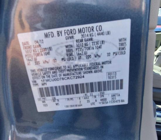 Photo 10 from auction – 2012 FORD ESCAPE XLT with VIN 1FMCU0D78CKC72924