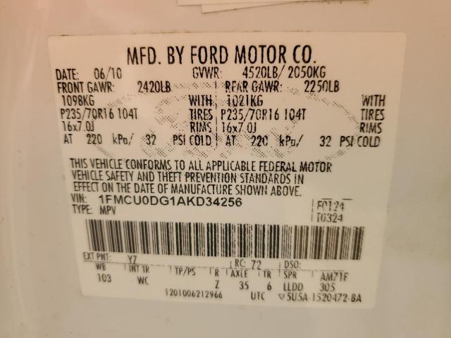 Photo 14 from auction – 2010 FORD ESCAPE XLT with VIN 1FMCU0DG1AKD34256