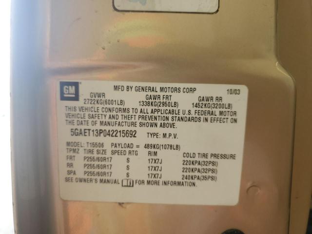 Photo 14 from auction – 2004 BUICK RAINIER CX with VIN 5GAET13P042215692