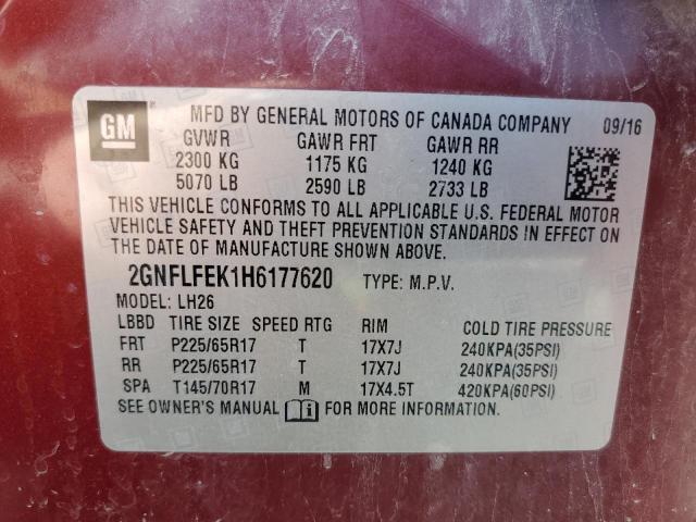 Photo 14 from auction – 2017 CHEVROLET EQUINOX LT with VIN 2GNFLFEK1H6177620
