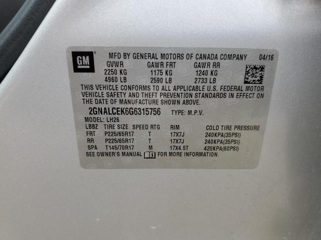 Photo 14 from auction – 2016 CHEVROLET EQUINOX LT with VIN 2GNALCEK6G6315756