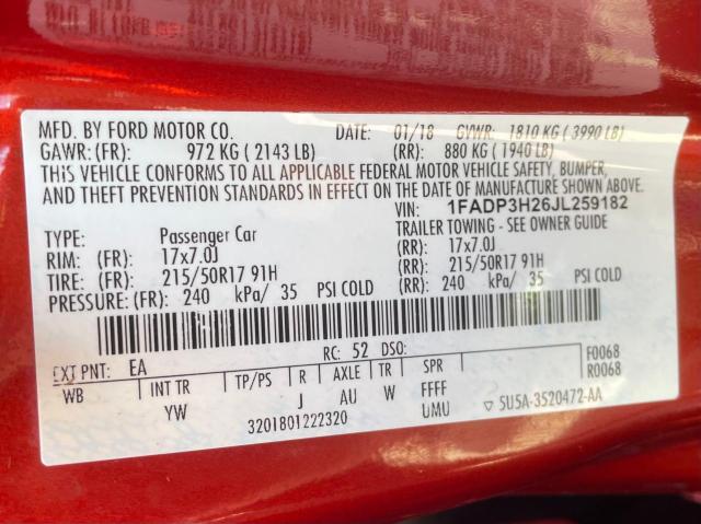 Photo 10 from auction – 2018 FORD FOCUS SEL with VIN 1FADP3H26JL259182