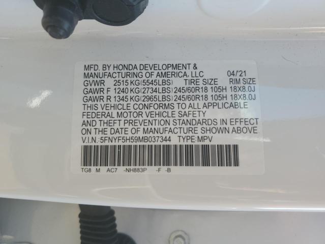 Photo 14 from auction – 2021 HONDA PILOT EXL with VIN 5FNYF5H59MB037344