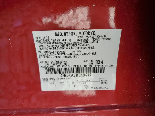 Photo 14 from auction – 2015 FORD FLEX SEL with VIN 2FMGK5C81FBA20249