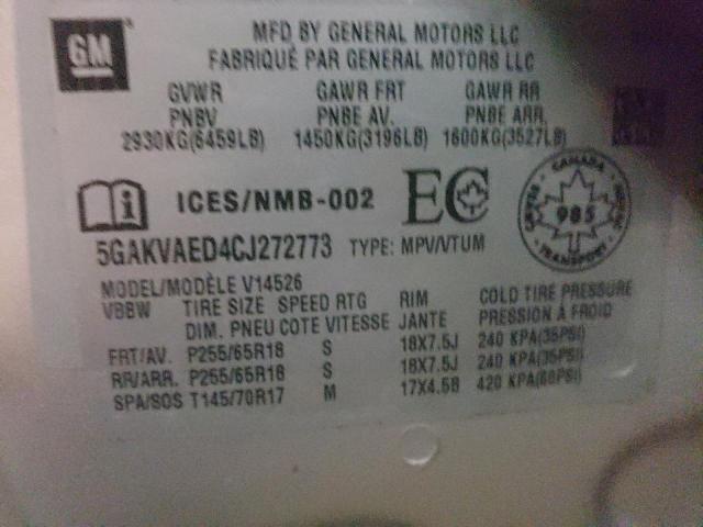 Photo 14 from auction – 2012 BUICK ENCLAVE with VIN 5GAKVAED4CJ272773