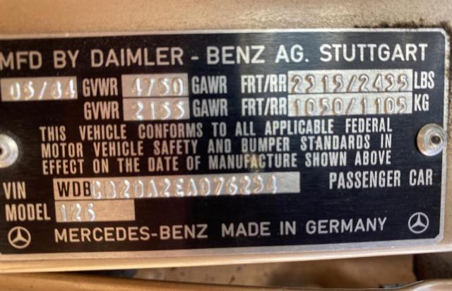 Photo 10 from auction – 1984 MERCEDES-BENZ 300 SD with VIN WDBCB20A2EA076234