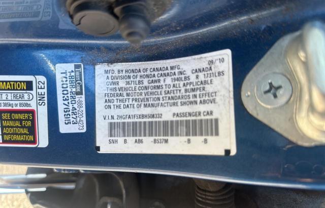 Photo 10 from auction – 2011 HONDA CIVIC LX with VIN 2HGFA1F5XBH508332