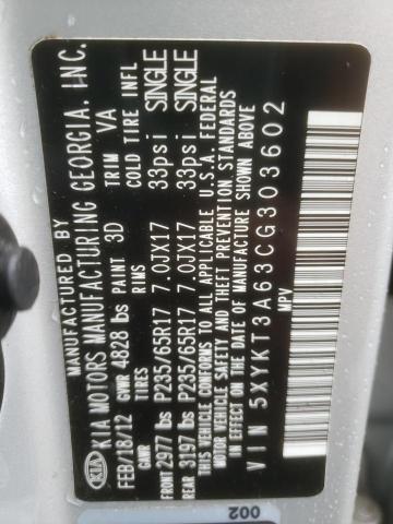 Photo 14 from auction – 2012 KIA SORENTO BA with VIN 5XYKT3A63CG303602