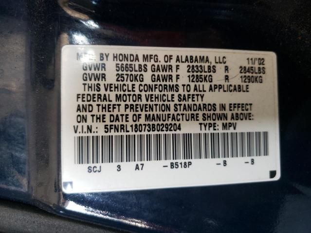 Photo 14 from auction – 2003 HONDA ODYSSEY EX with VIN 5FNRL18073B029204