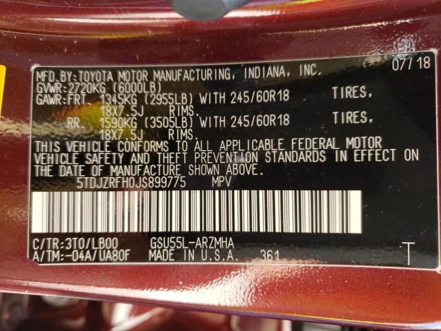 Photo 14 from auction – 2018 TOYOTA HIGHLANDER with VIN 5TDJZRFH0JS899775