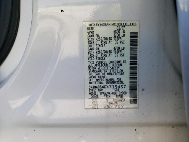 Photo 14 from auction – 2007 NISSAN ARMADA SE with VIN 5N1BA08A87N715457