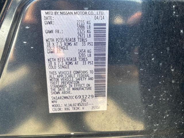 Photo 10 from auction – 2014 NISSAN PATHFINDER with VIN 5N1AR2MN2EC693229