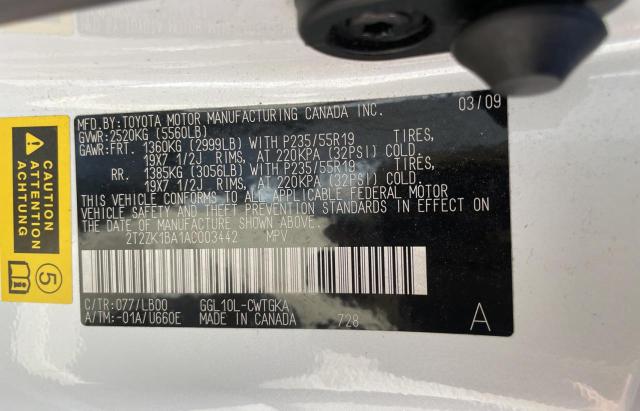 Photo 10 from auction – 2010 LEXUS RX 350 with VIN 2T2ZK1BA1AC003442