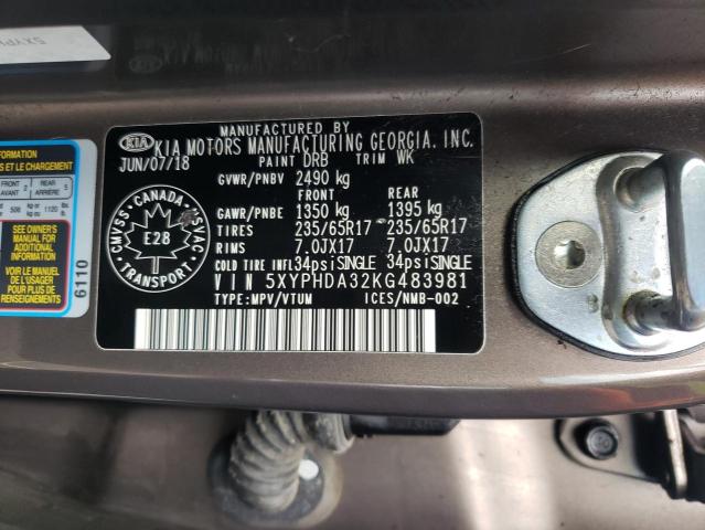 Photo 14 from auction – 2019 KIA SORENTO EX with VIN 5XYPHDA32KG483981