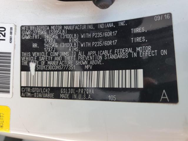 Photo 14 from auction – 2017 TOYOTA SIENNA XLE with VIN 5TDYZ3DC0HS777351