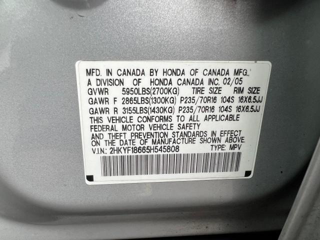 Photo 10 from auction – 2005 HONDA PILOT EXL with VIN 2HKYF18665H545808