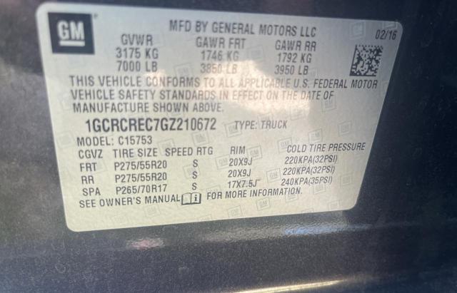 Photo 10 from auction – 2016 CHEVROLET SILVERADO with VIN 1GCRCREC7GZ210672